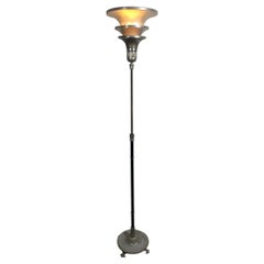 Art Deco/Machine age Aluminium Triple cone adjustable height Torchere, floor lamp