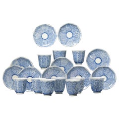 Set of Antique Japanese Porcelain Tea Dish & Bowl Blue &White Zoshuntei Sanpo