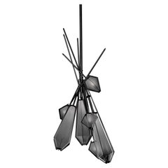 Harlow Dried Flowers Chandelier in Blackened Steel and Smoked Gray Glass