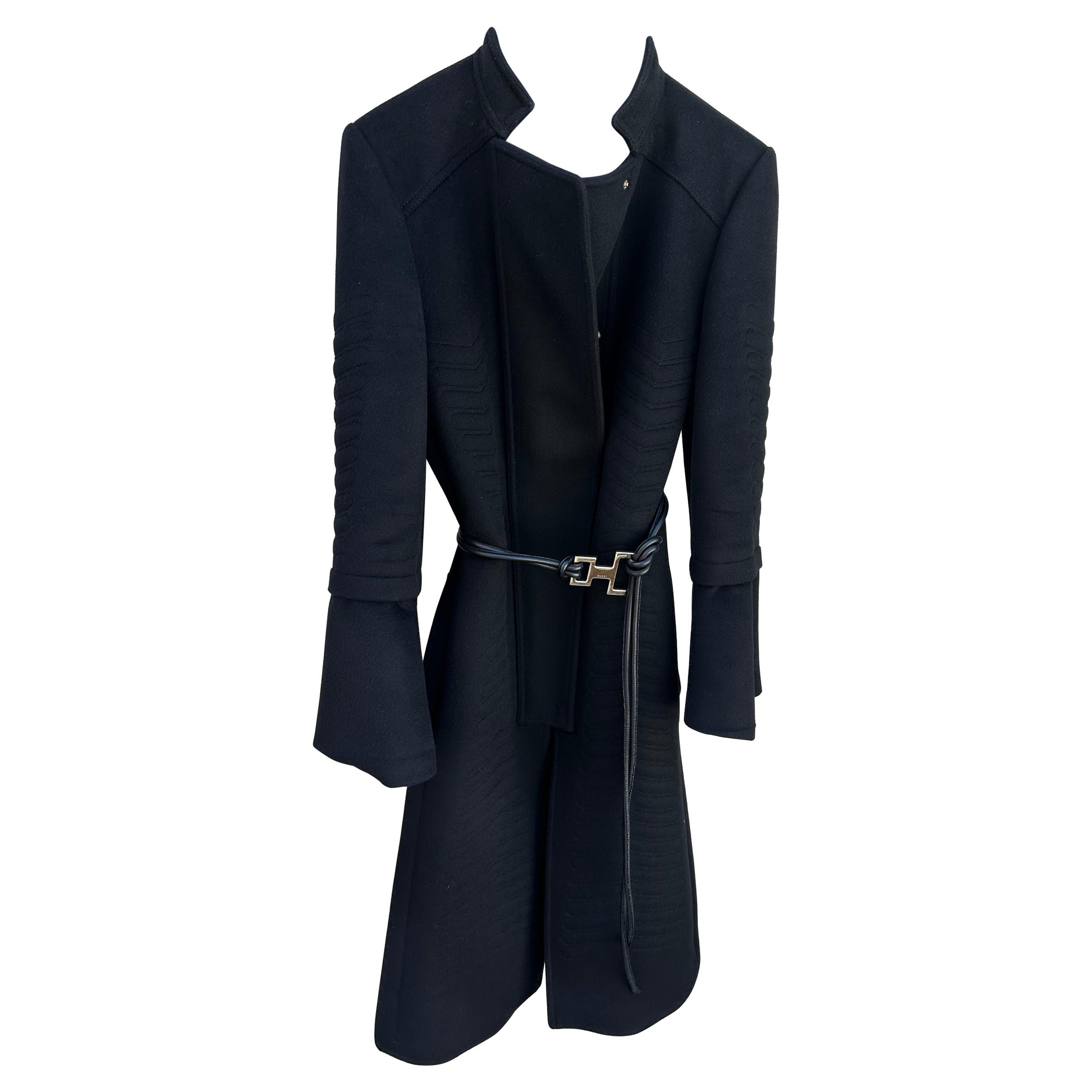GUCCI Cotton twill All-over print, with belt, inner pocket trench coat 354409 black 36