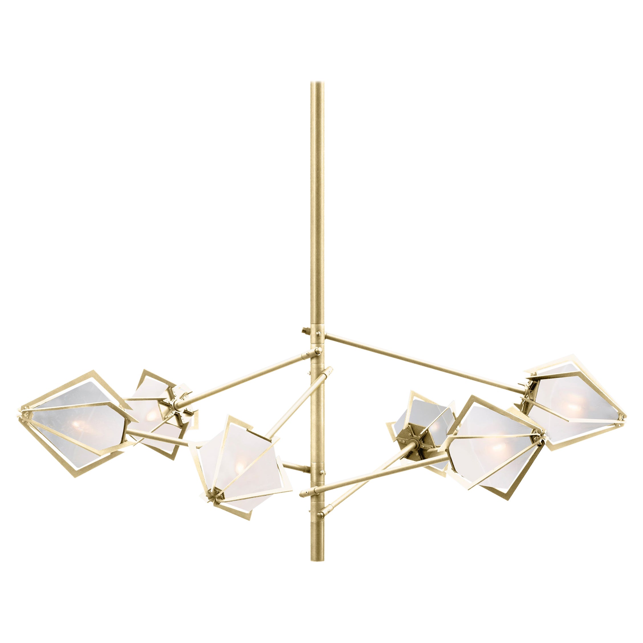 Harlow Spoke Chandelier Small in Satin Brass and Alabaster White Glass For Sale