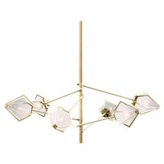 Harlow Spoke Chandelier Small in Satin Brass and Alabaster White Glass