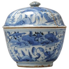 Rare Chinese Porcelain Ming Period Wanli Kraak Lidded Jar Landscape, ca 1600