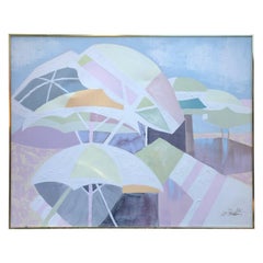 Very Large Original Painting of Abstract Pastel Umbrellas by Lee Reynolds
