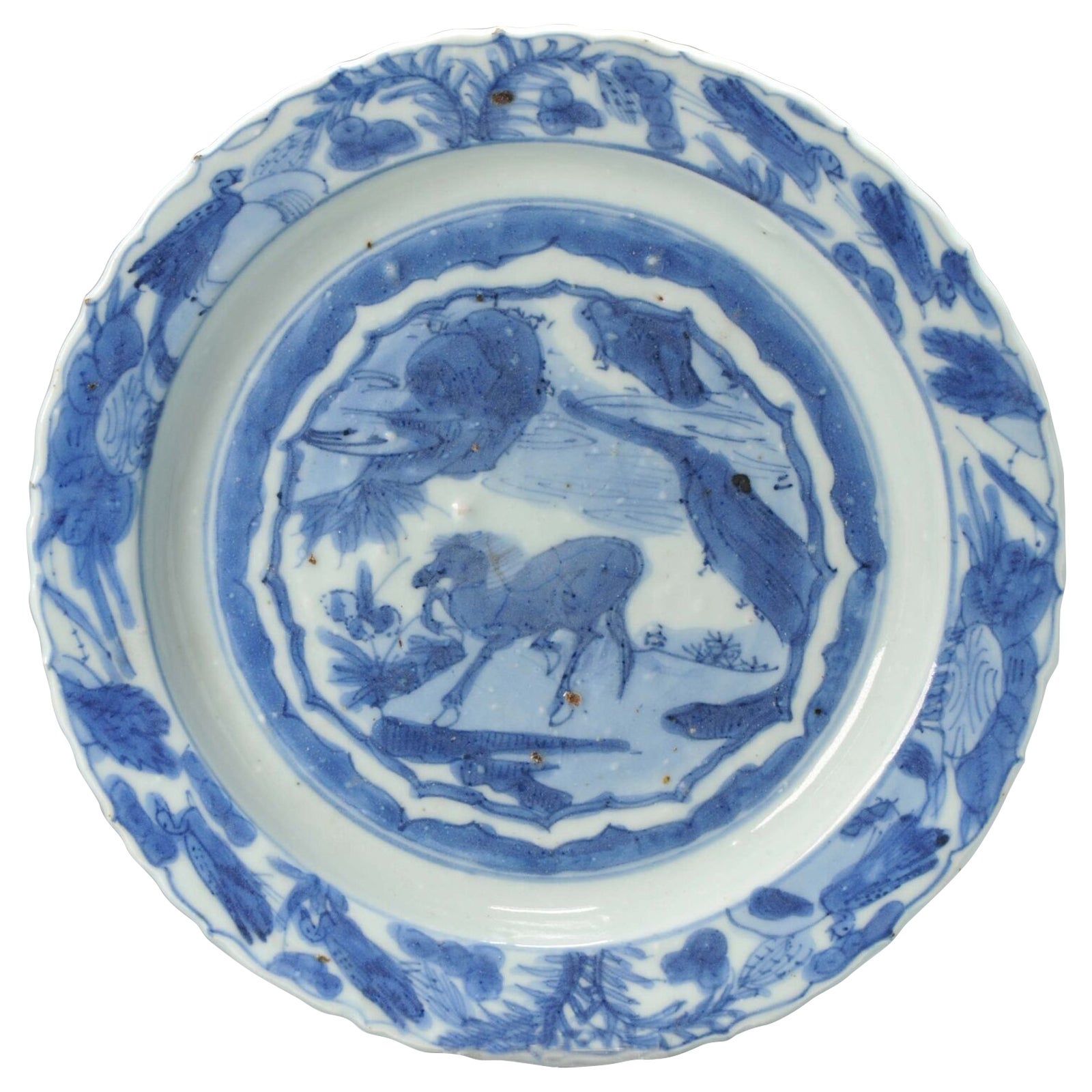 Antique Wanli Ming Chinese Porcelain Horse Kraak Plate of High Quality