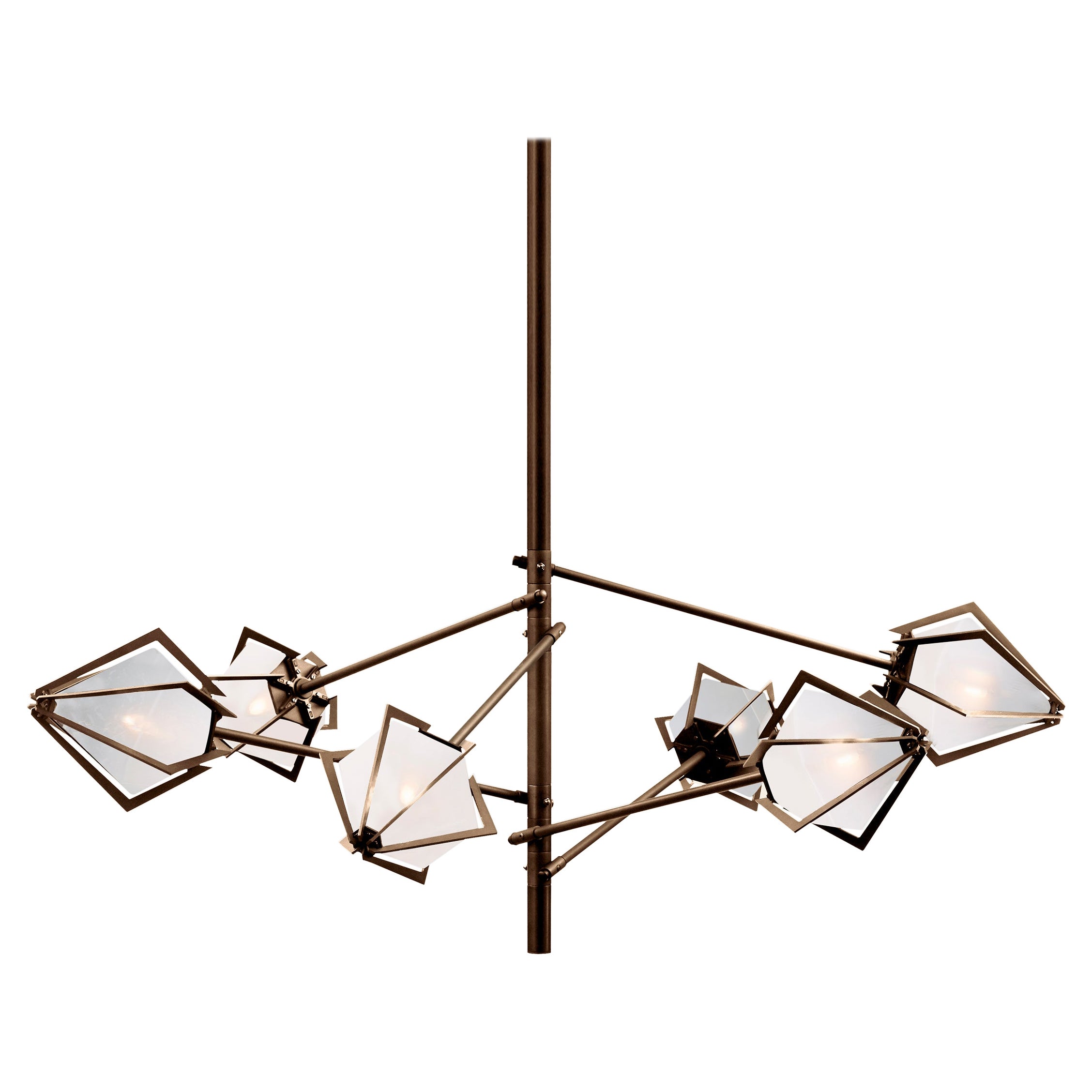 Harlow Spoke Chandelier Small in Satin Bronze and Alabaster White Glass For Sale