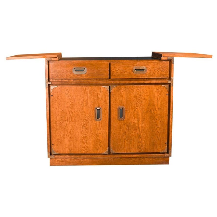 Mid-Century Drexel Accolade Campaign Rolling Buffet Server Bar Cart For Sale