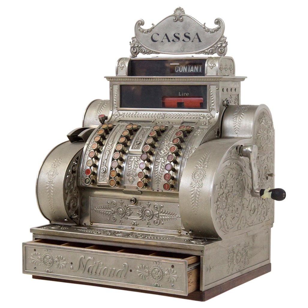 American vintage cash register from NATIONAL, made of metal For Sale