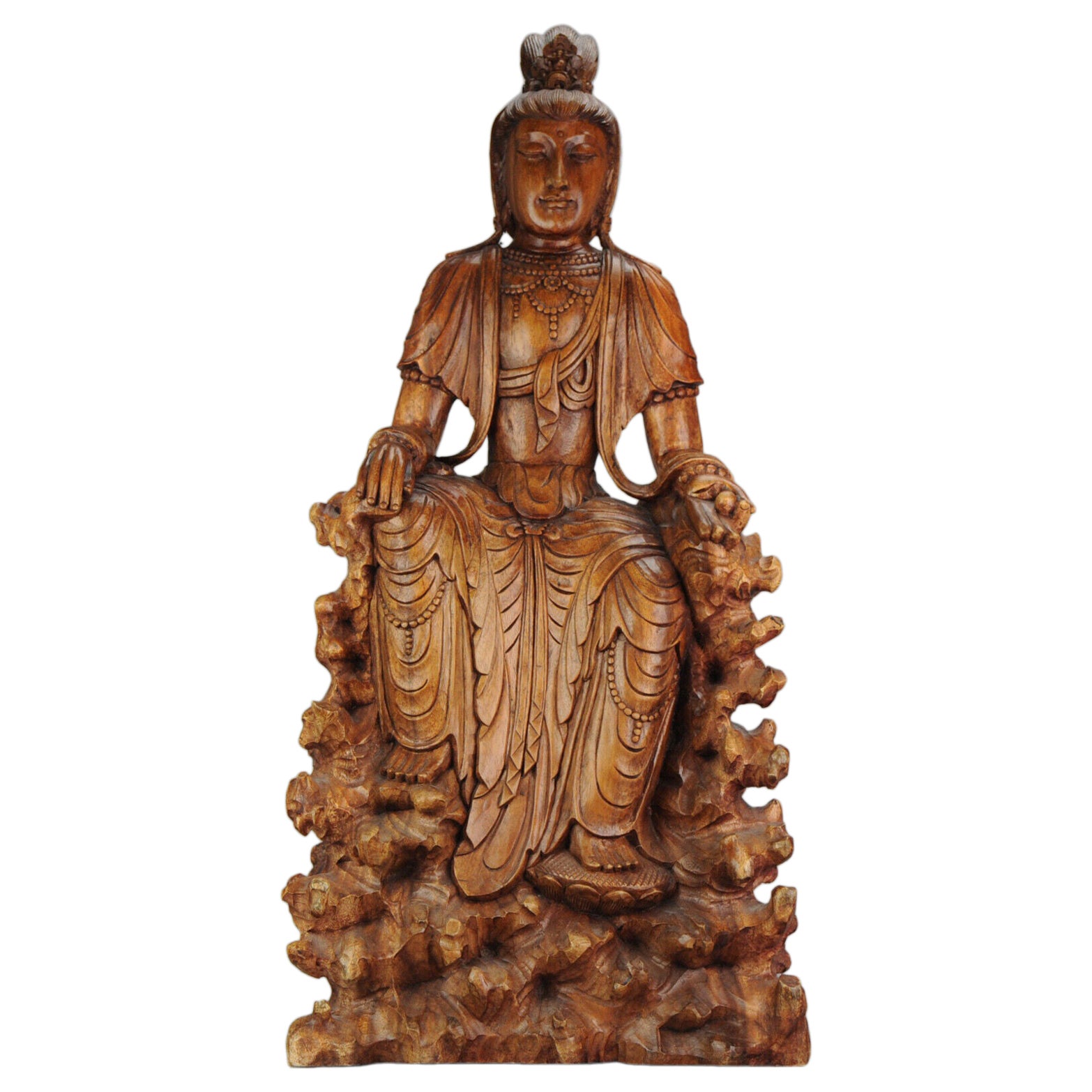 Huge Chinese Carved Wood Statue of Guanyin Goddes Great Carving, 20th Century