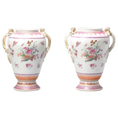 Pair of Antique Chinese Porcelain Vases Chine de Commande Rose Dragon