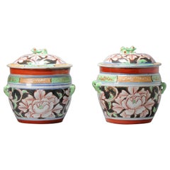 Pair of Antique Chinese Porcelain Kamcheng Tureen China Bencharong, 18/19th C
