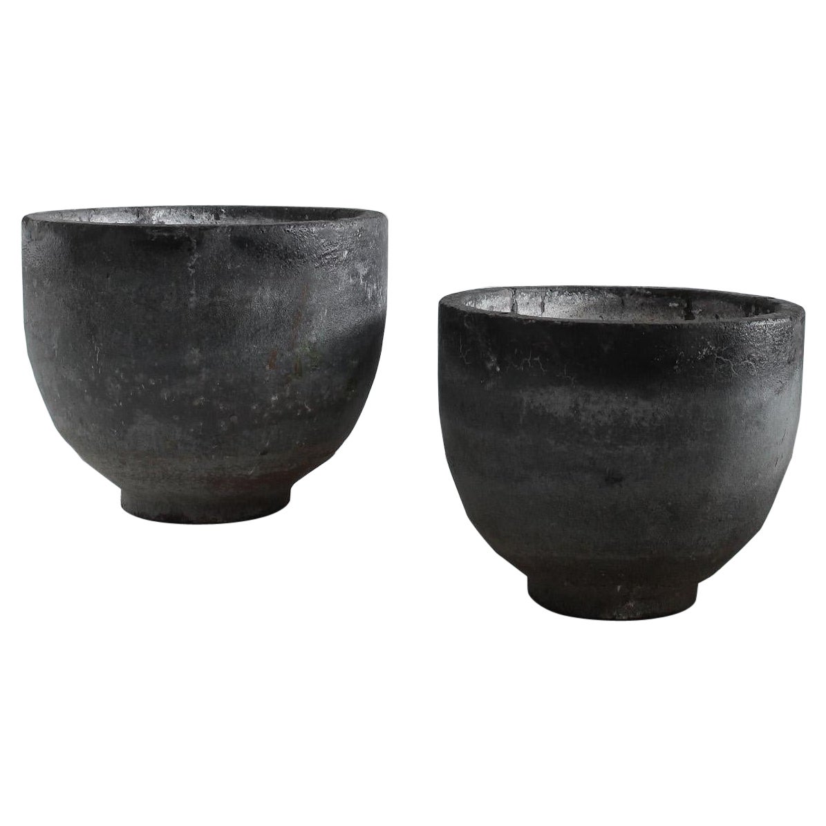 XL Pair Of Patinated Early 20Th C. Wabi Sabi Vessels/Planters