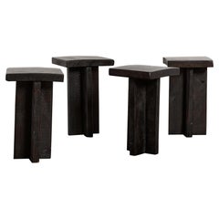 Wabi sabi T shaped ebonised stools or side tables