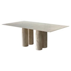 Vintage Sculptural Travertine Dining Table in the Manner of Mario Bellini 