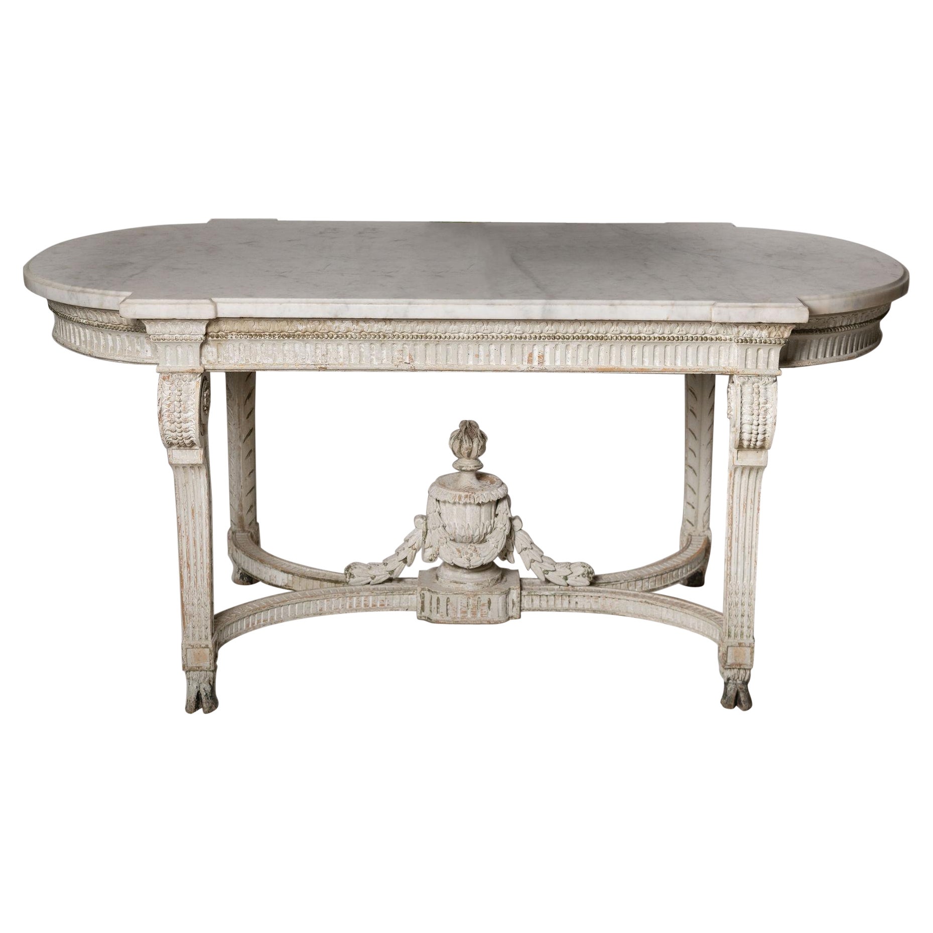 19th Century French table, console table, centre table, marble top, carved wood For Sale