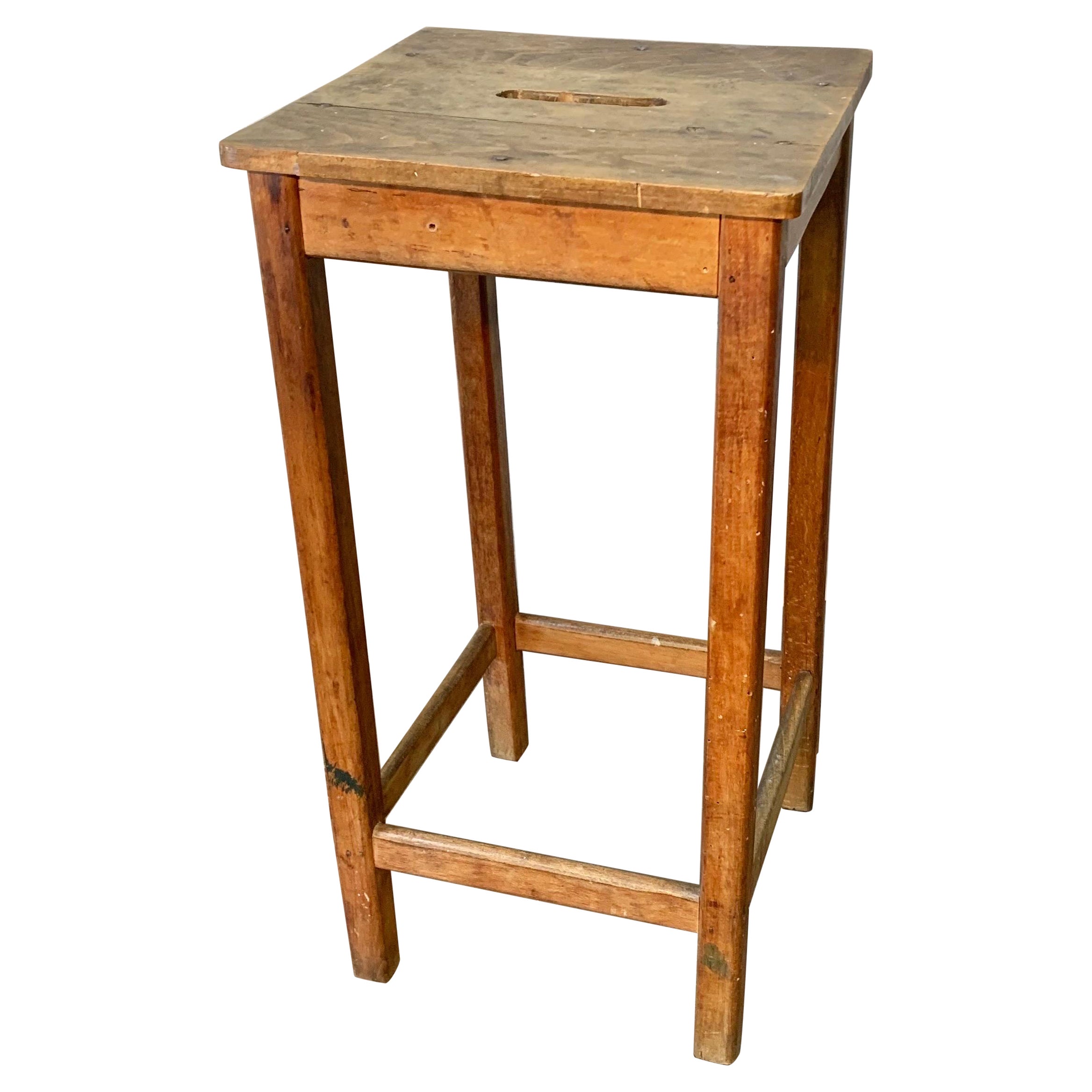 Early 1900s French Pine Train Station Stool