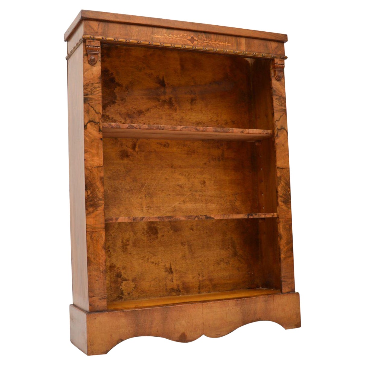 Antique Victorian Inlaid Walnut Open Bookcase