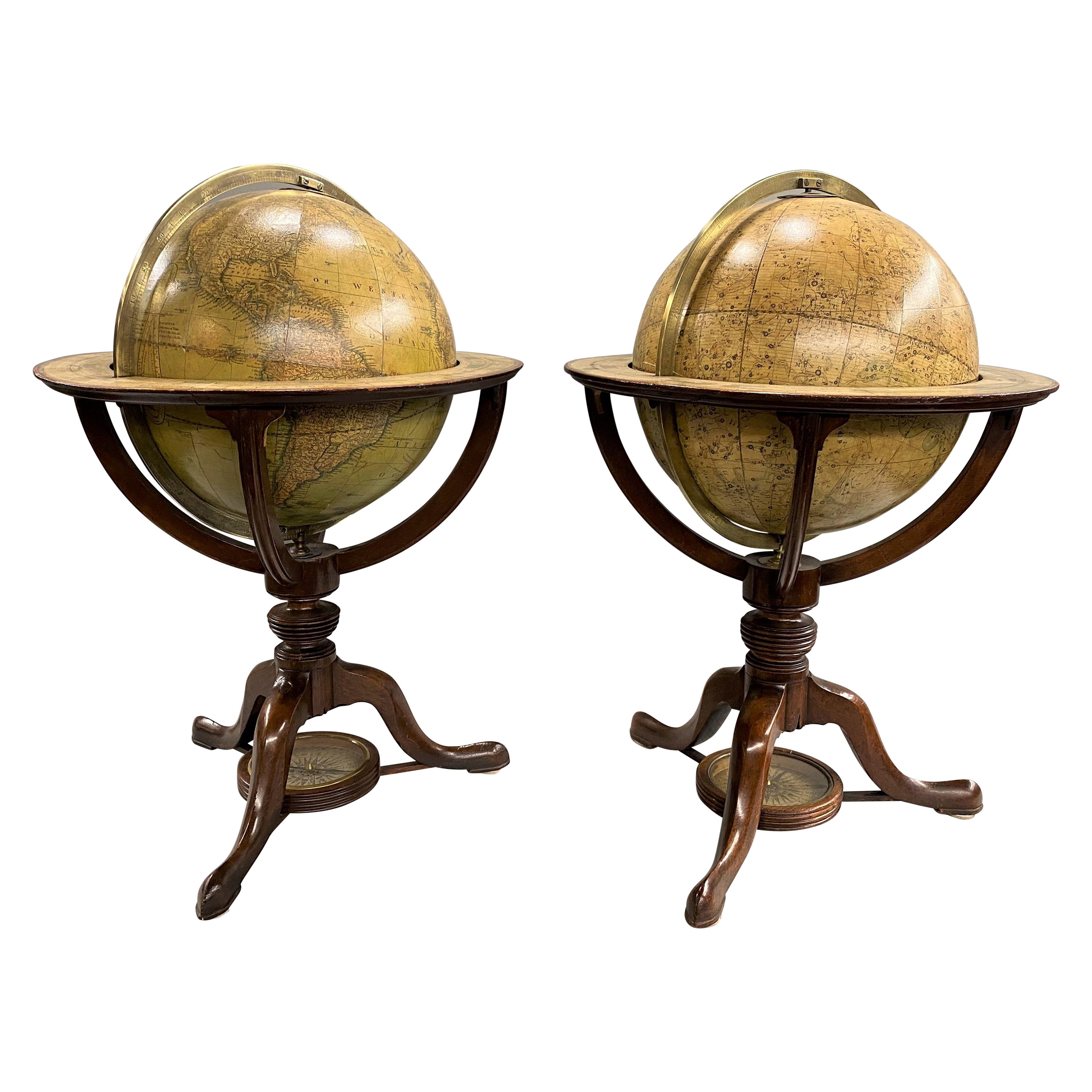 Pair of Early 19th Century English Cary Terrestrial/Celestial Table Model Globes For Sale