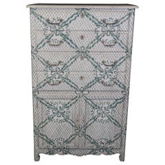 Retro Charming Hand-Painted Tall Dresser with French Ribbon Painted Scheme