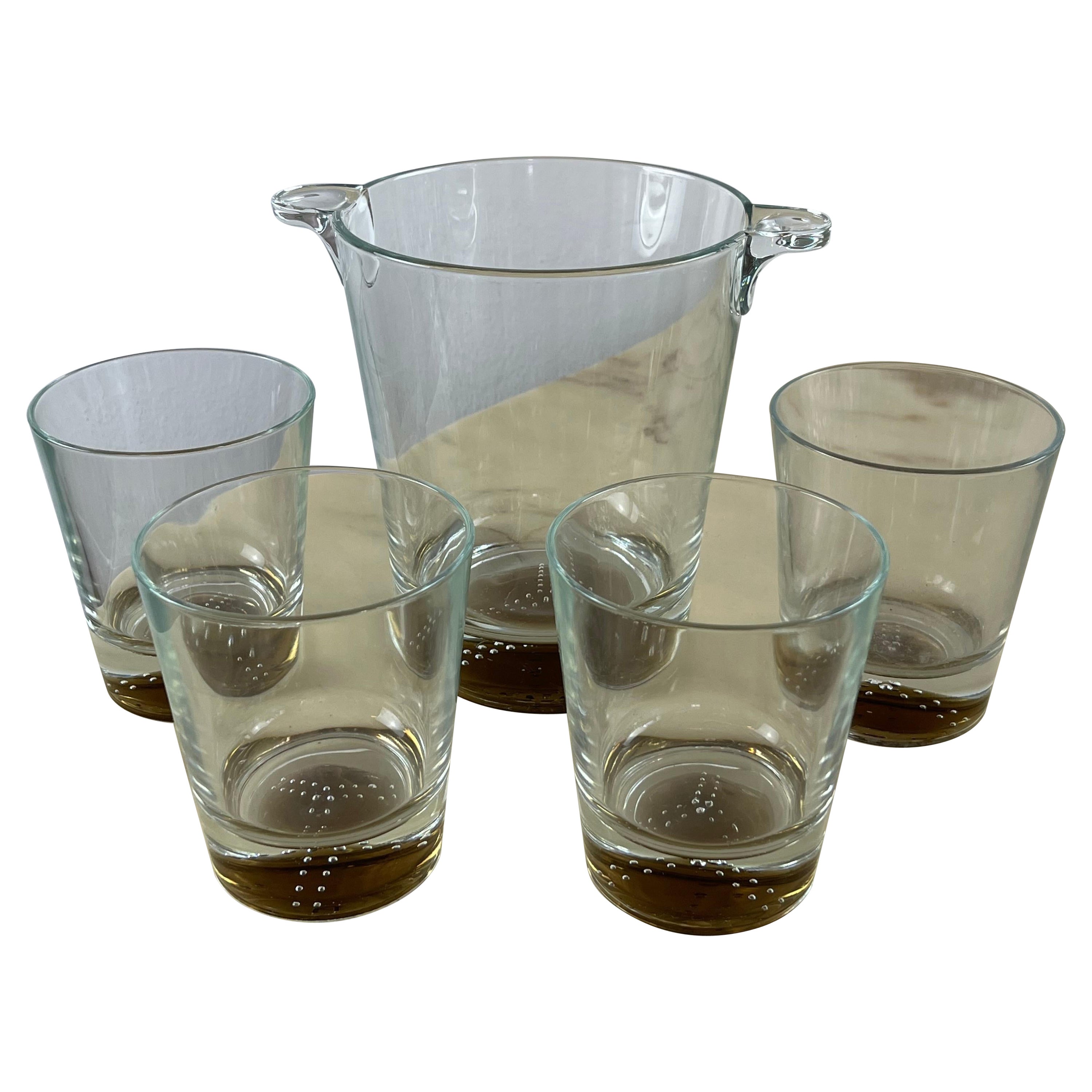 Vintage Set Ice Bucket and 4 Whiskey Glasses, Italy, 70s For Sale