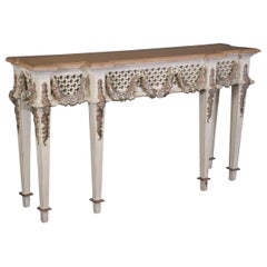 Vintage Gorgeous Carved French Louis XVI Style Faux marble Paint Decorated Console Table