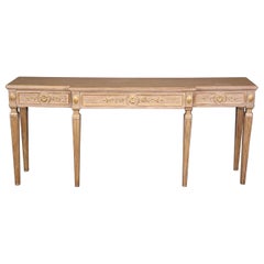 Very Long Gilded Distressed Painted French Louis XVI Console Table Circa 1990