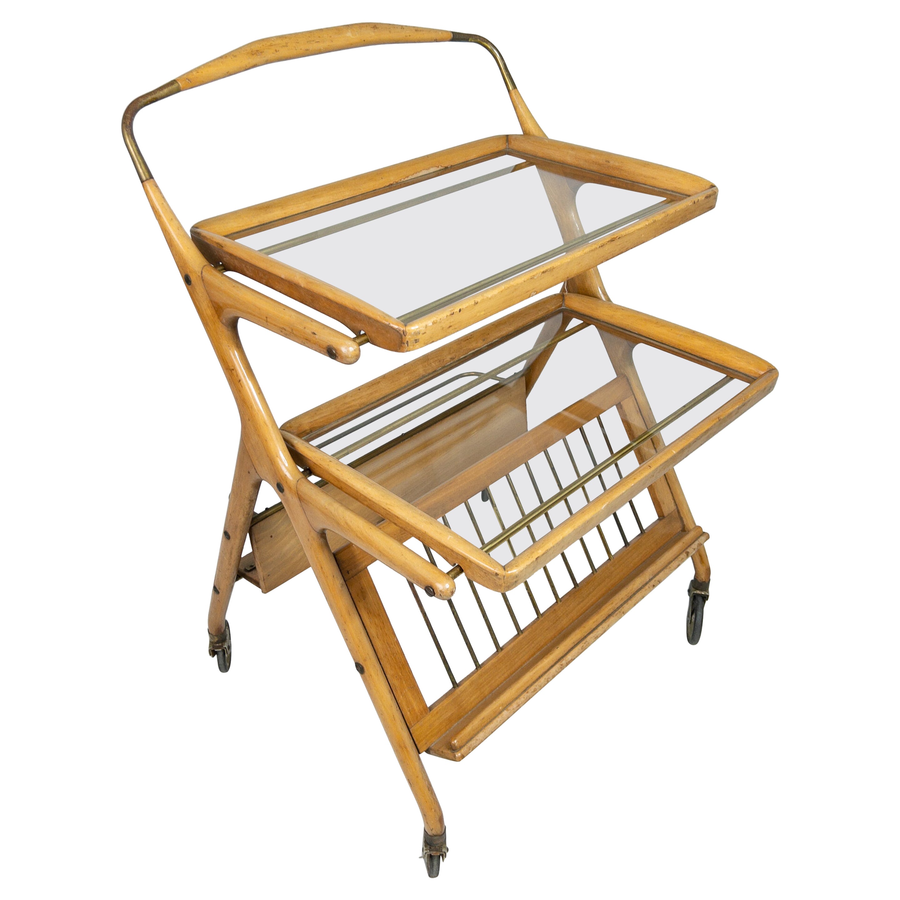 Chariot de bar en bois pliable français des années 1960 en vente