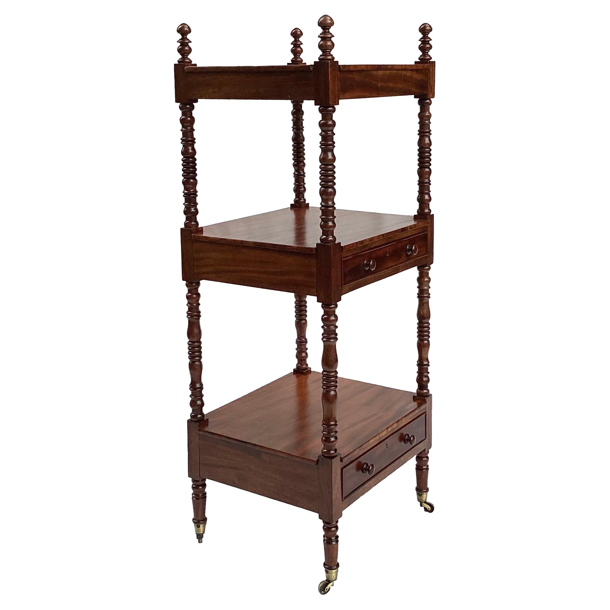 Antique English Mahogany What Not Shelf with Drawers For Sale