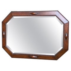 Antique English Beveled Wall Mirror Carved Oak Octagon Frame Jacobean (Miroir biseauté anglais)