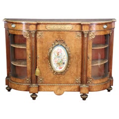 Used Rarer Druce & Company Burled Walnut Bronze Mounted Sideboard Porcelain Plaques