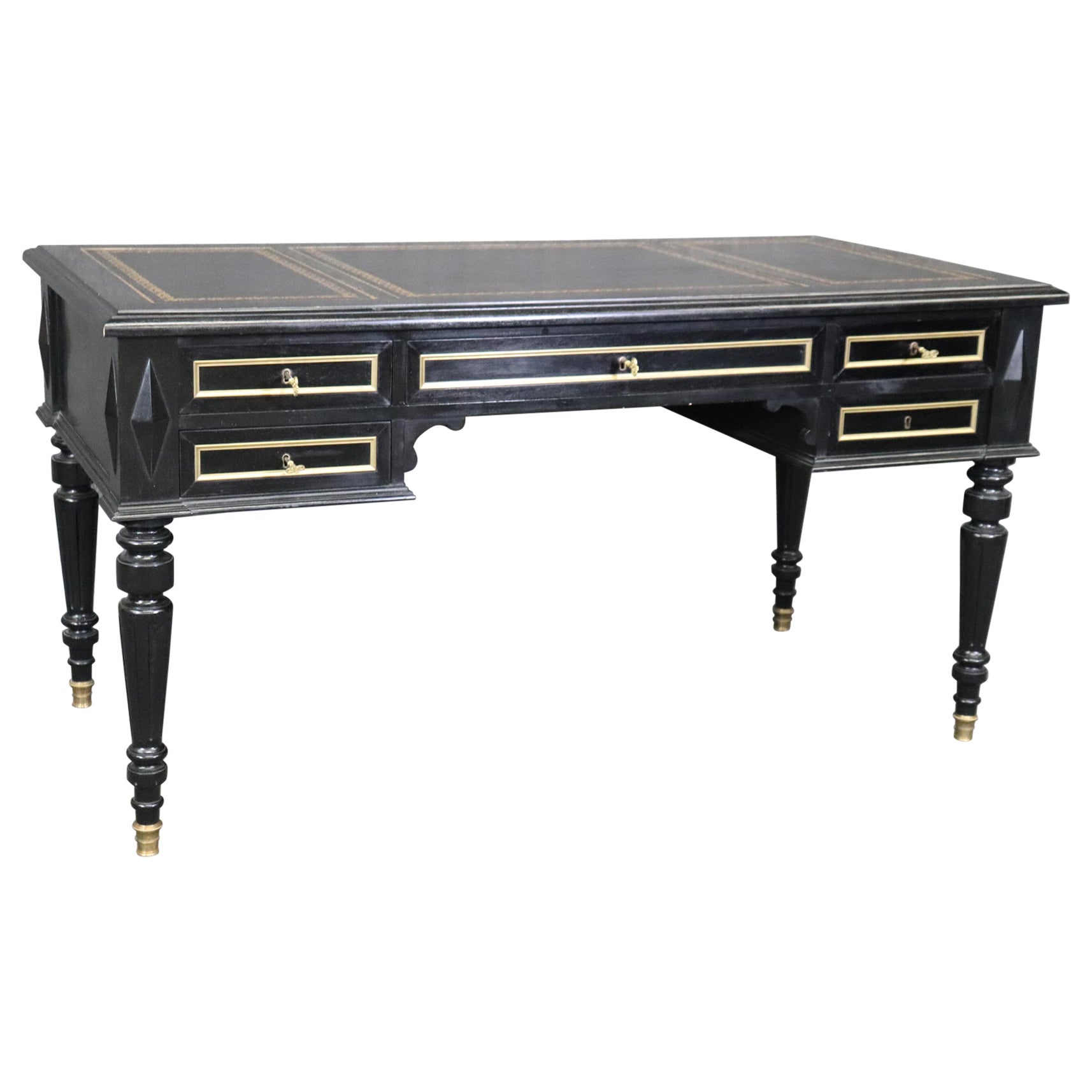 Ebonized Brass Trimmed French Directoire Style Executive Writinig Desk For Sale