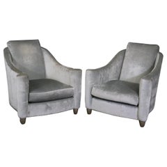 Pair of Matching French Art Deco Style Club Chairs With Ottomans 