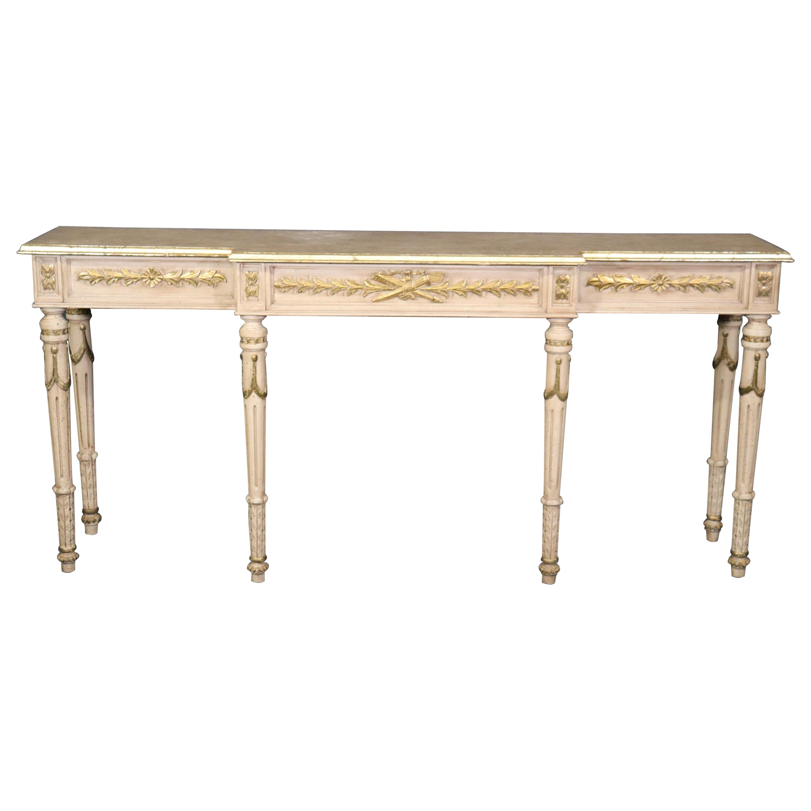 French Louis XVI Style Gilded and Faux Marble Paint Decorated Console Table 