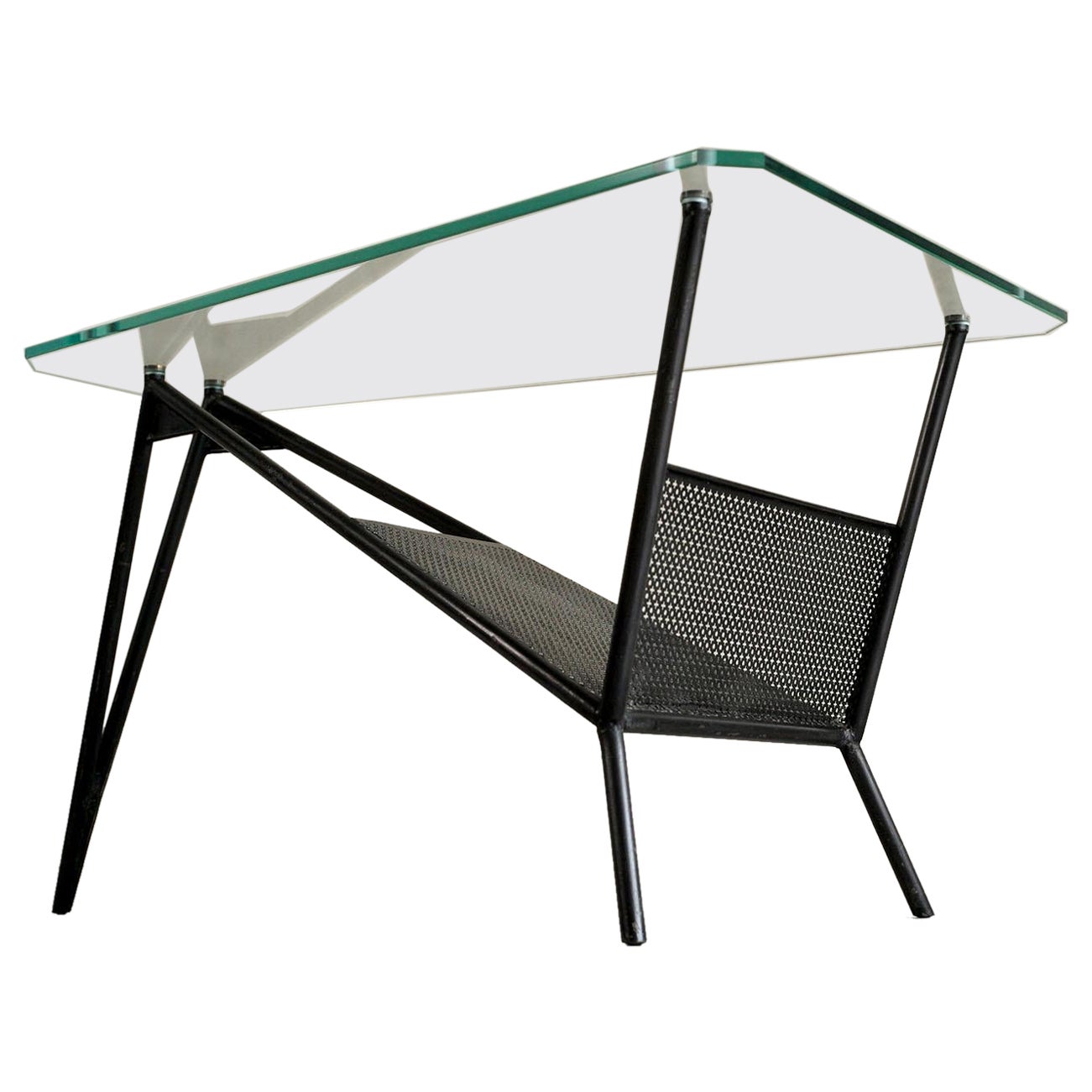 Perforated metal tripod coffee table, France 1950 For Sale