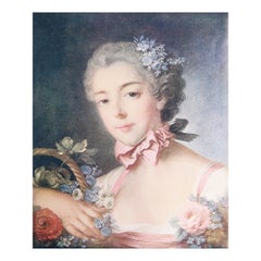 Gravure ancienne originale d'un portrait de femme d'après Francois Boucher, C.C. 1900