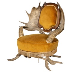 19th Century Swiss-German Black Forest Antler Horn Throne Chair