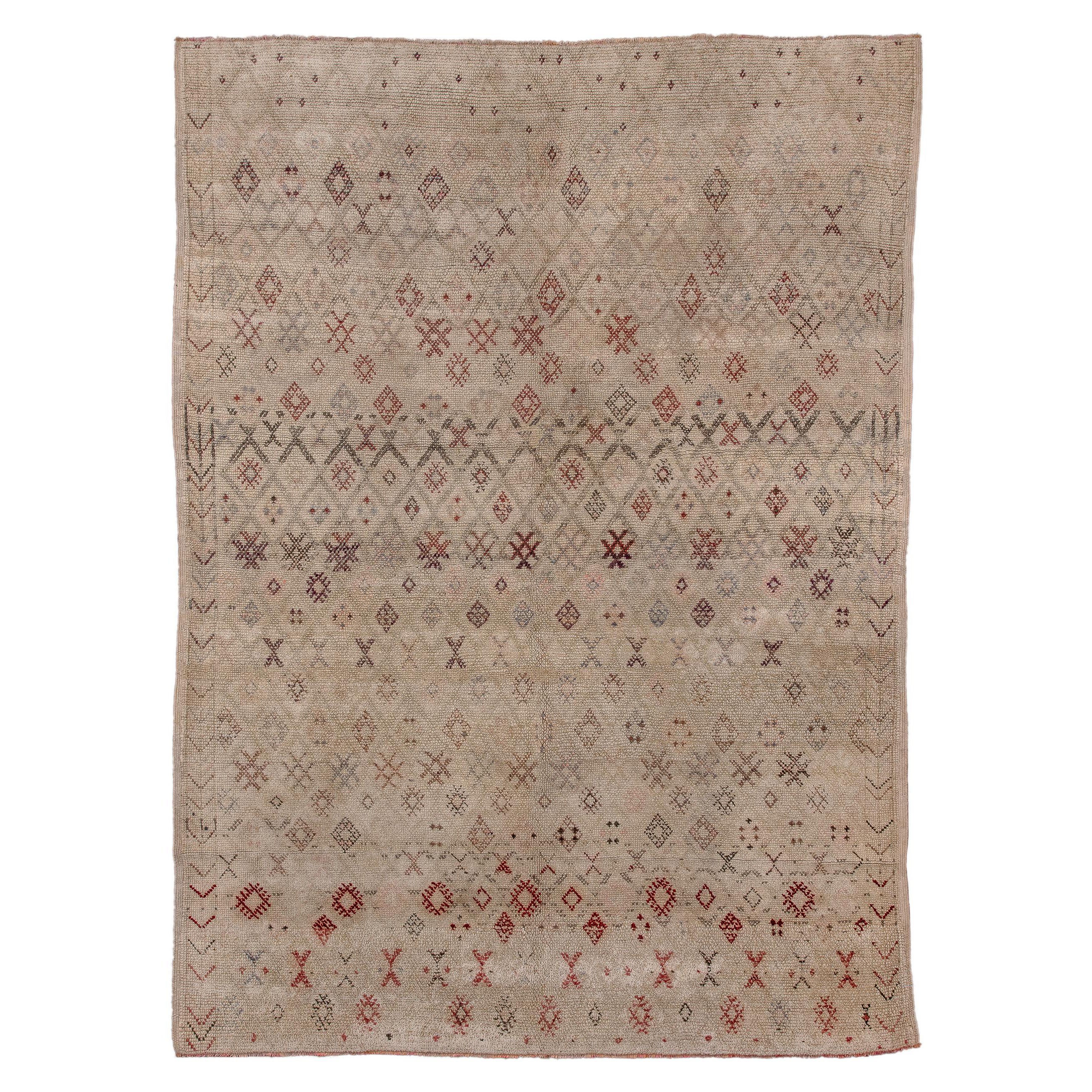 Rustic Moroccan Rug with Tan Field 