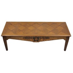 Vintage Italian Provincial Walnut French Country Parquetry Inlay Coffee Table