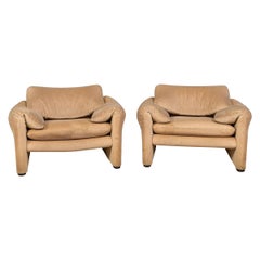 A Pair Of Italian Maralunga Armchairs By Vico Magistretti For Cassina, c.1980