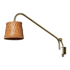 Retro Eskilstuna Elektrofabrik, Wall Light, Brass, Rattan, Sweden, 1960s