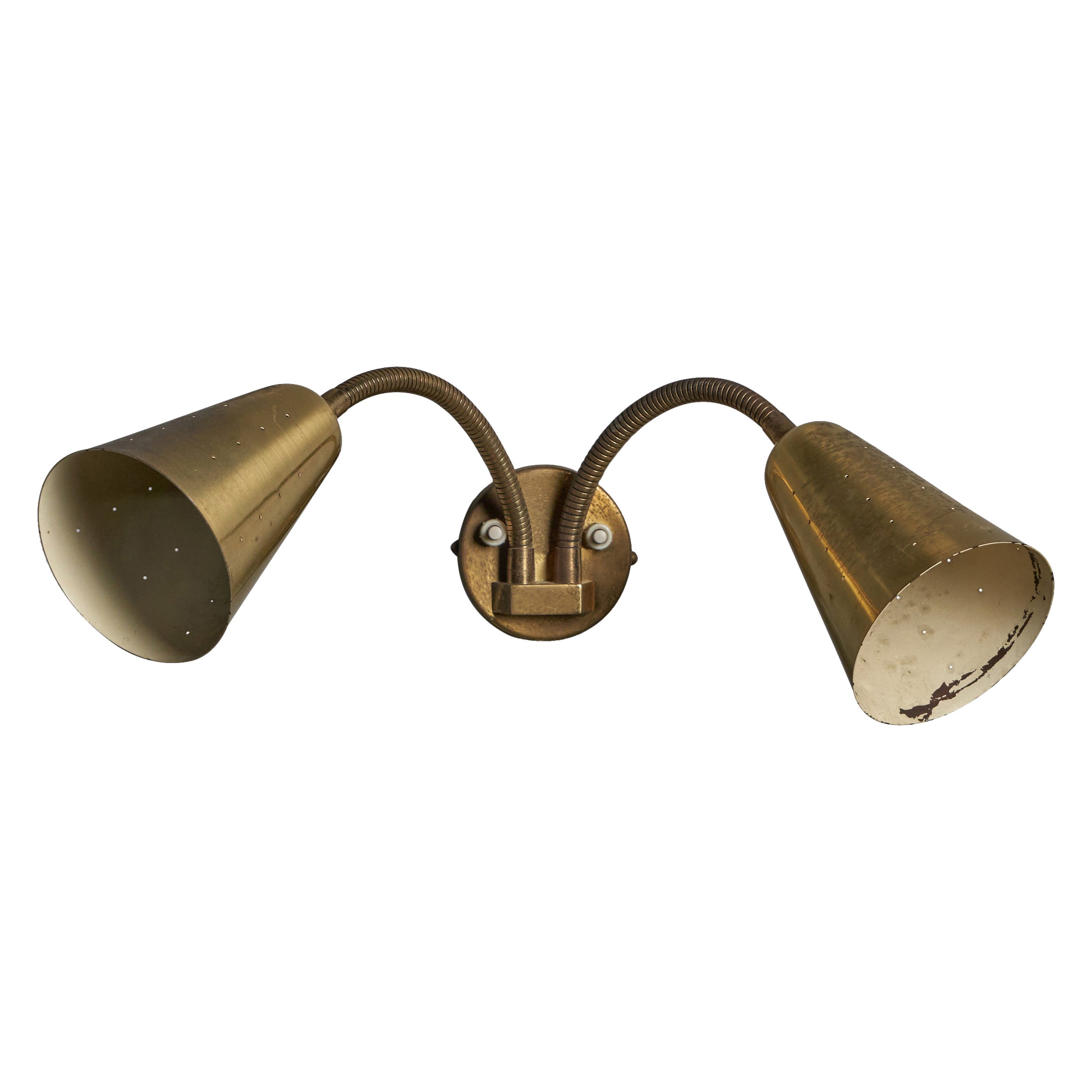 Danish Designer, Adjustable Wall Light, Brass, Denmark, 1940s