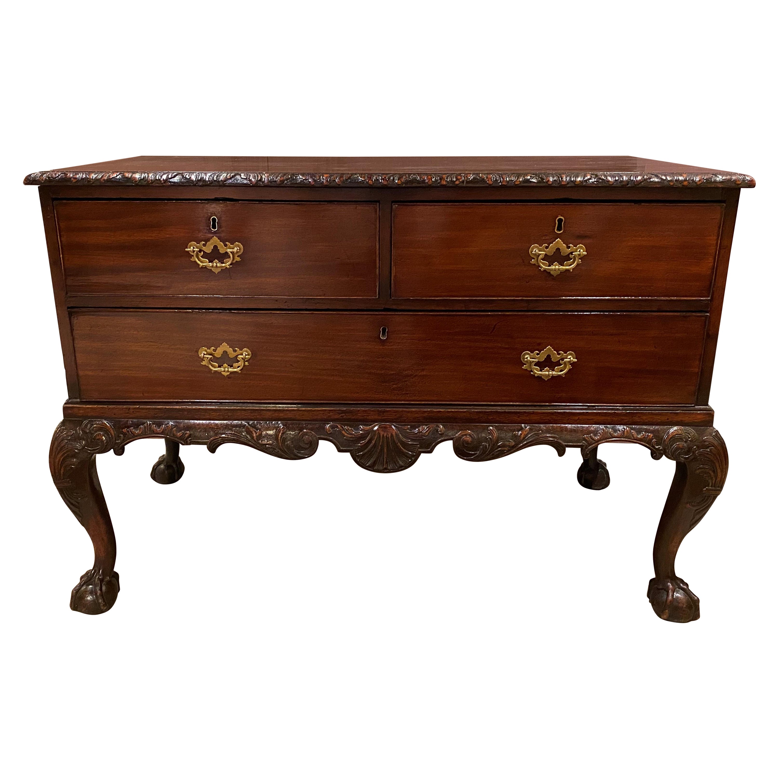 Magnificently Carved 18th Century English Mahogany Commode For Sale