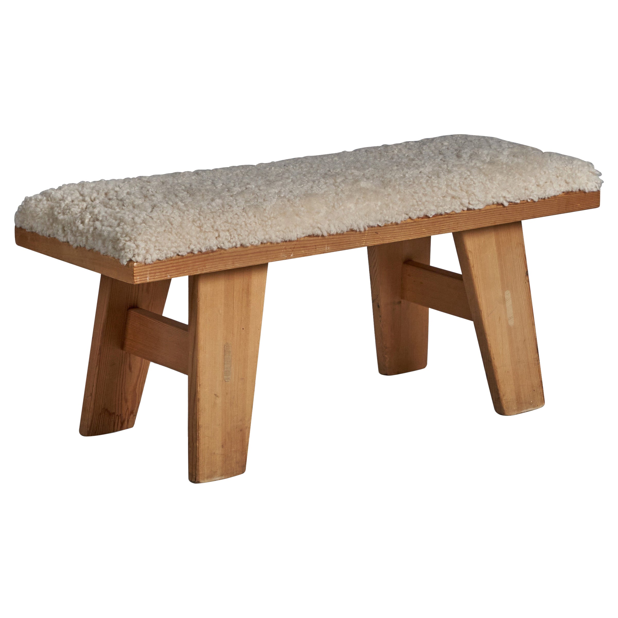 Krogenæs Møbler, Bench, Pine, Shearling, Norway 1970s