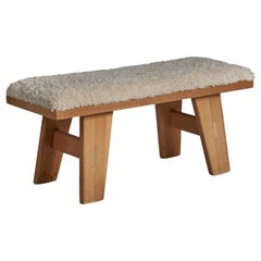 Krogenæs Møbler, Bench, Pine, Shearling, Norway 1970s