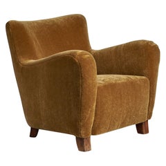 Danish Designer, Lounge Chair, Wood, Mohair, Denmark, 1940s