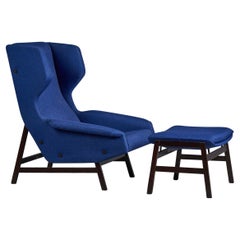 Gianfranco Frattini, Lounge Chair & Ottoman, Fabric, Wood, Italy, 1950s