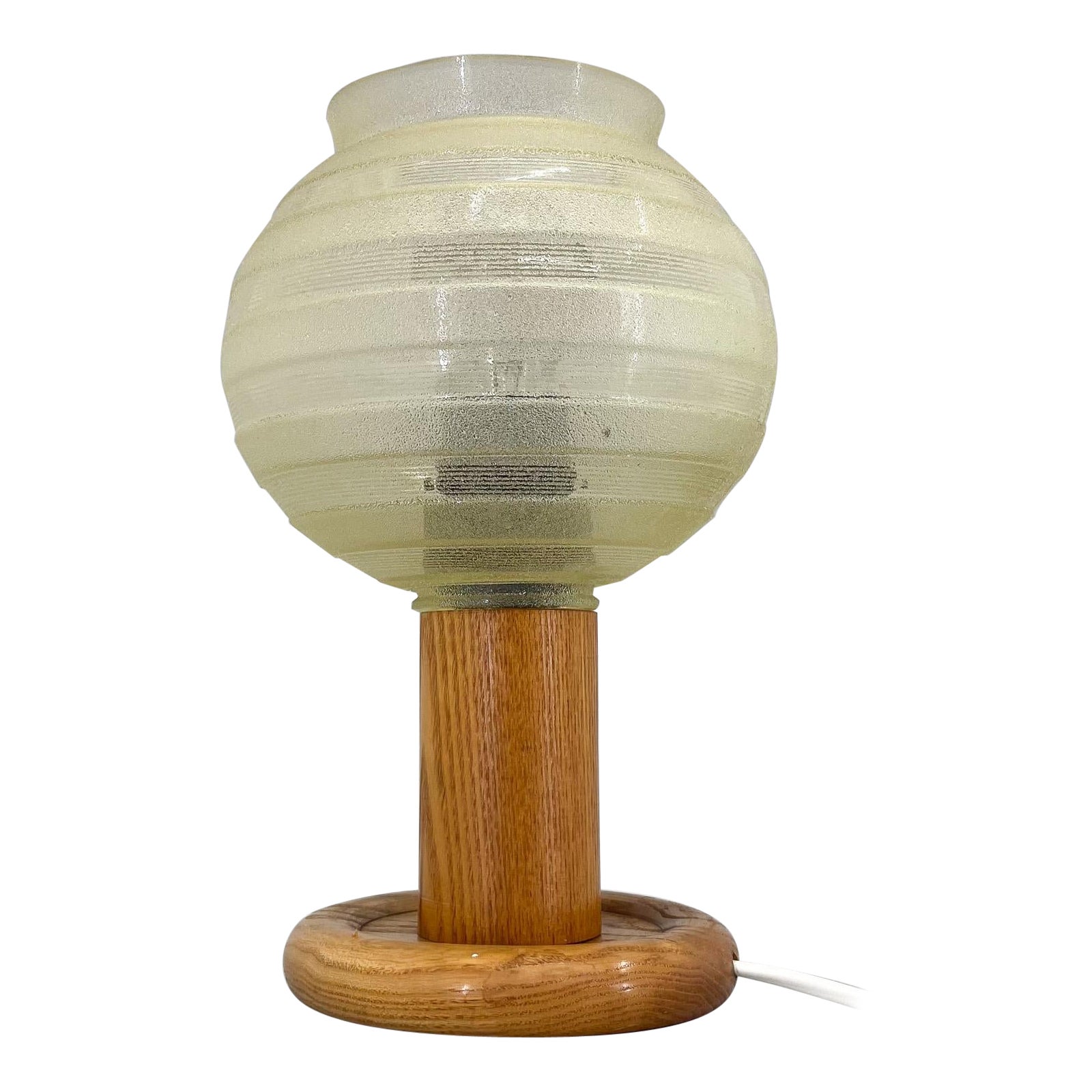 Mid-Century-Tischlampe aus Holz und Glas, 1970er-Jahre