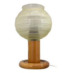 Retro Mid-century Wood & Glass Table Lamp, 1970s