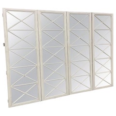 Large Four Panel Neoclassical Mirrored Lattice Screen