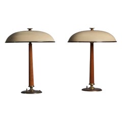 Nordiska Kompaniet, Table Lamps, Elm, Brass, Metal, Sweden, 1940s